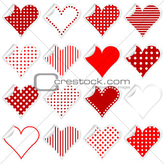 Collection of cute hearts stickers with twisted corner
