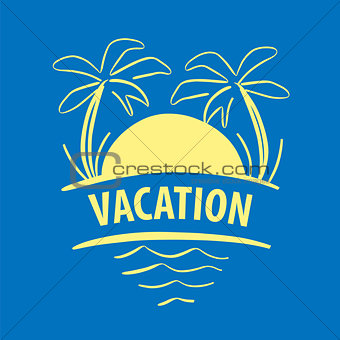 vector logo sun, palm trees, sea