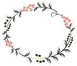 Frame in the shape of an ellipse of berries and red flowers. Eps10 vector illustration