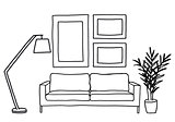 sofa and blank picture frames, vector mockup