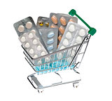 Shopping cart with different pills blister pack
