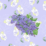 Seamless pattern  with lilac and flowers