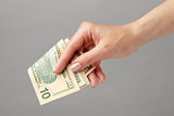 female hand holding money