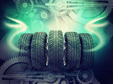 Wheels on colorful abstract background