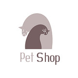 Cat and dog tender embrace,sign for pet shop logo