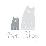 Cat mother and kitten best friends, sign for pet shop logo