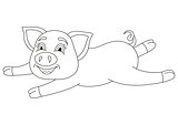 Vector illustration of cute pig, coloring book page