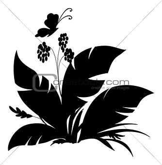 Plant and butterfly, silhouette