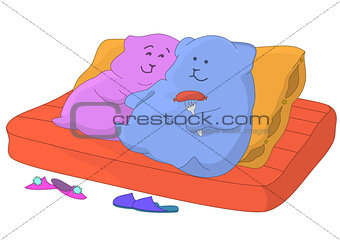 Pillows. Family on a sofa