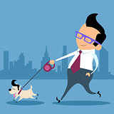 Businessman dog walk office worker