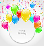 Happy Birthday Card with Set Balloons and Confetti