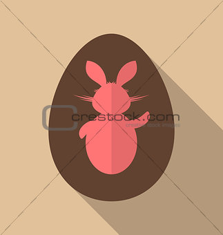 Easter bunny in chocolate egg, trendy flat style