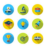 Flat icons of elements and objects for high school and college e