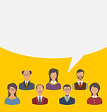 Unity of business people team with speech bubble, modern flat ic