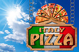Italy Pizza - Wooden Sign with Metal Chain