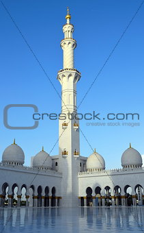 stunning grand mosque tower in the corner  in Abu Dhabi, UAE