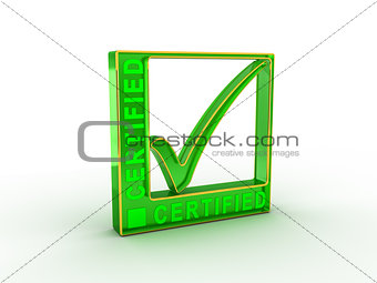 Check  mark icon in rectangle with CERTIFIED word
