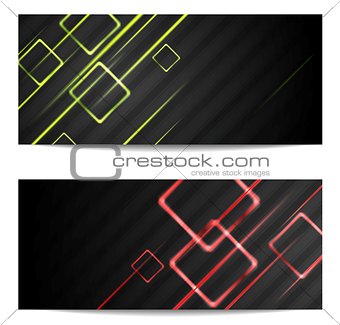Banners with shiny stripes and squares