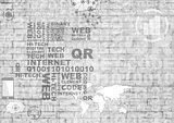 Grey hi-tech internet design on brick wall
