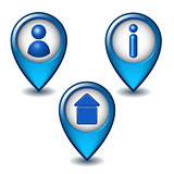 Set of blue map pointer icon.