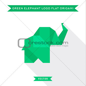 Green origami elephant logo in flat, high-quality vector illustration with low Shadow