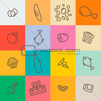 outline icons food and products in flat style vector illustration