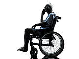 injured man on the telephone happy  in wheelchair silhouette