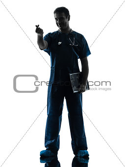 doctor man silhouette standing full length gesturing money