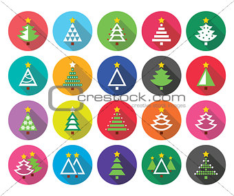 Christmas green tree - various types vector flat design icons set