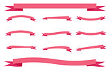 set eleven ribbons banners romantic pink love red