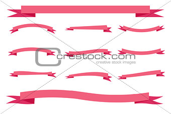 set eleven ribbons banners romantic pink love red