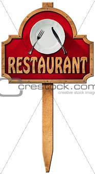 Restaurant - Wooden Sign with Pole