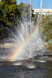 Rainbow in the fountain. Lipetsk, Russia
