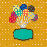 Birthday card with cute colorful balloons and ribbon.