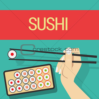 Hand with sushi roll