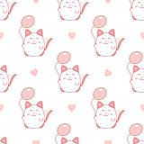 Cute seamless pattern with cat and balloon