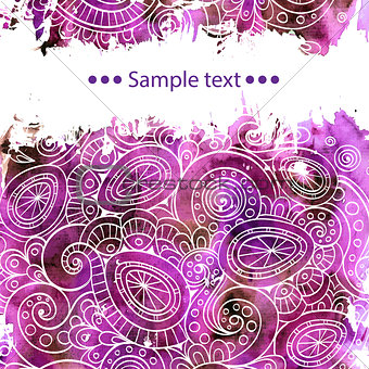 Vector template poster with watercolor paint and doodle graphic abstract background.