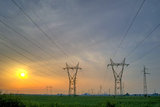 Sunset over High-voltage power lines