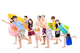 summer, beach, vacation, happy young group travel concept