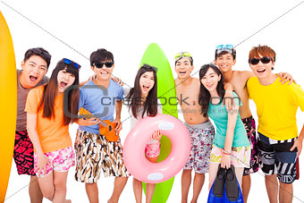 summer, beach, vacation, happy young group concept