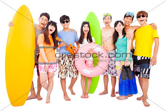  happy young group enjoy summer vacation concept