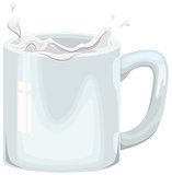 Cows milk splashing in white mug