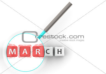 March puzzle with magnifying glass
