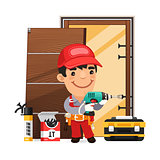 Carpenter Installs the Door