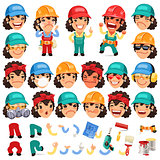 Set of Cartoon Lady Worker Character for Your Design or Animation