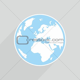 Hand drawn vector earth with long shadow on grey background