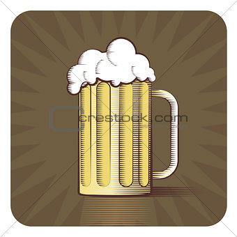 Vector icon of beer mug in engraved style 