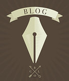 Vector engraved fountain pen icon, blog concept  
