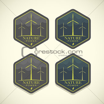 Vector eco icons of wind turbines 