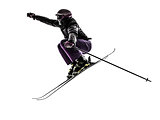 one woman skier skiing jumping silhouette